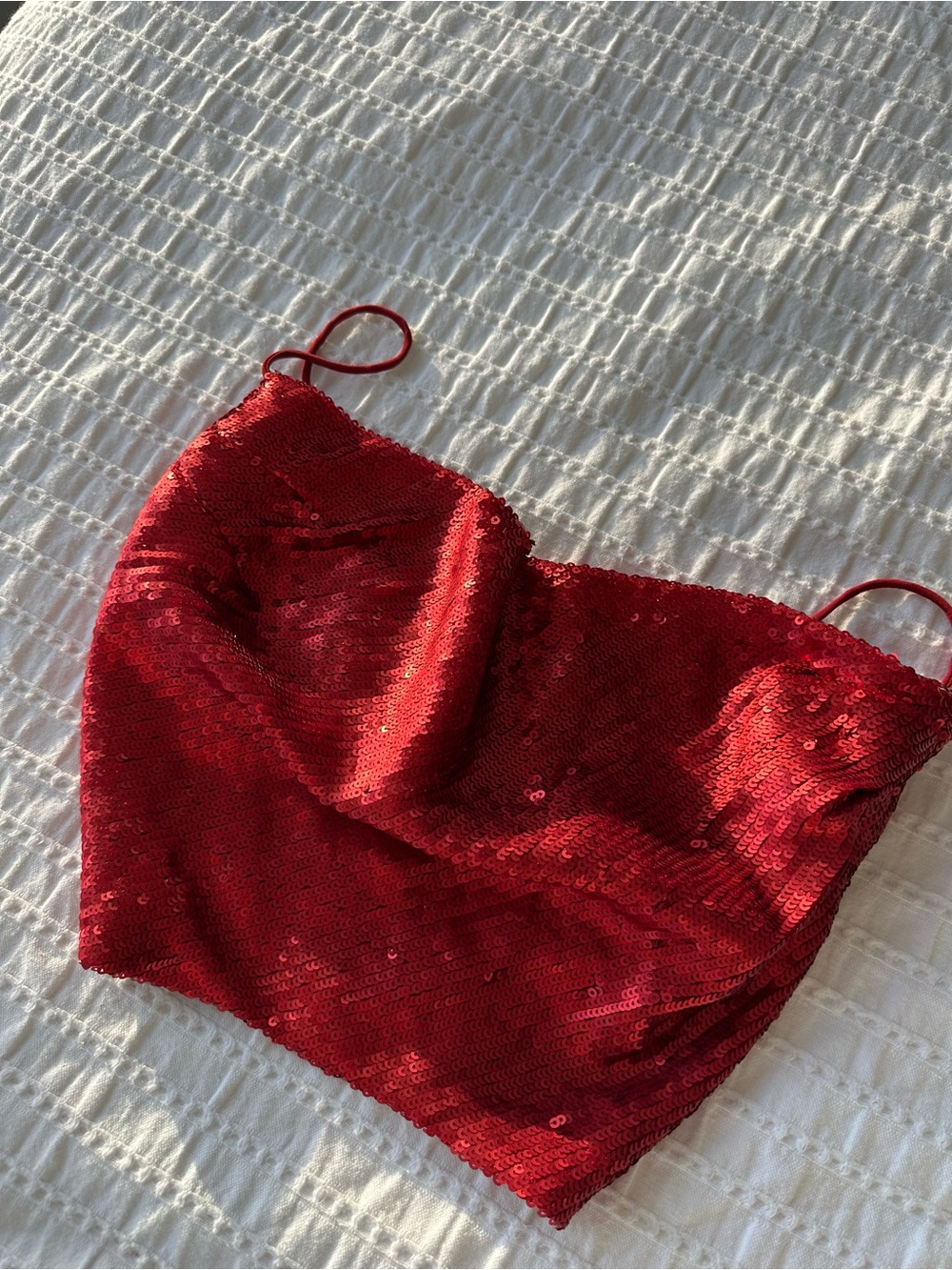 Zara: Red Sequin Backless Cami Crop Top
